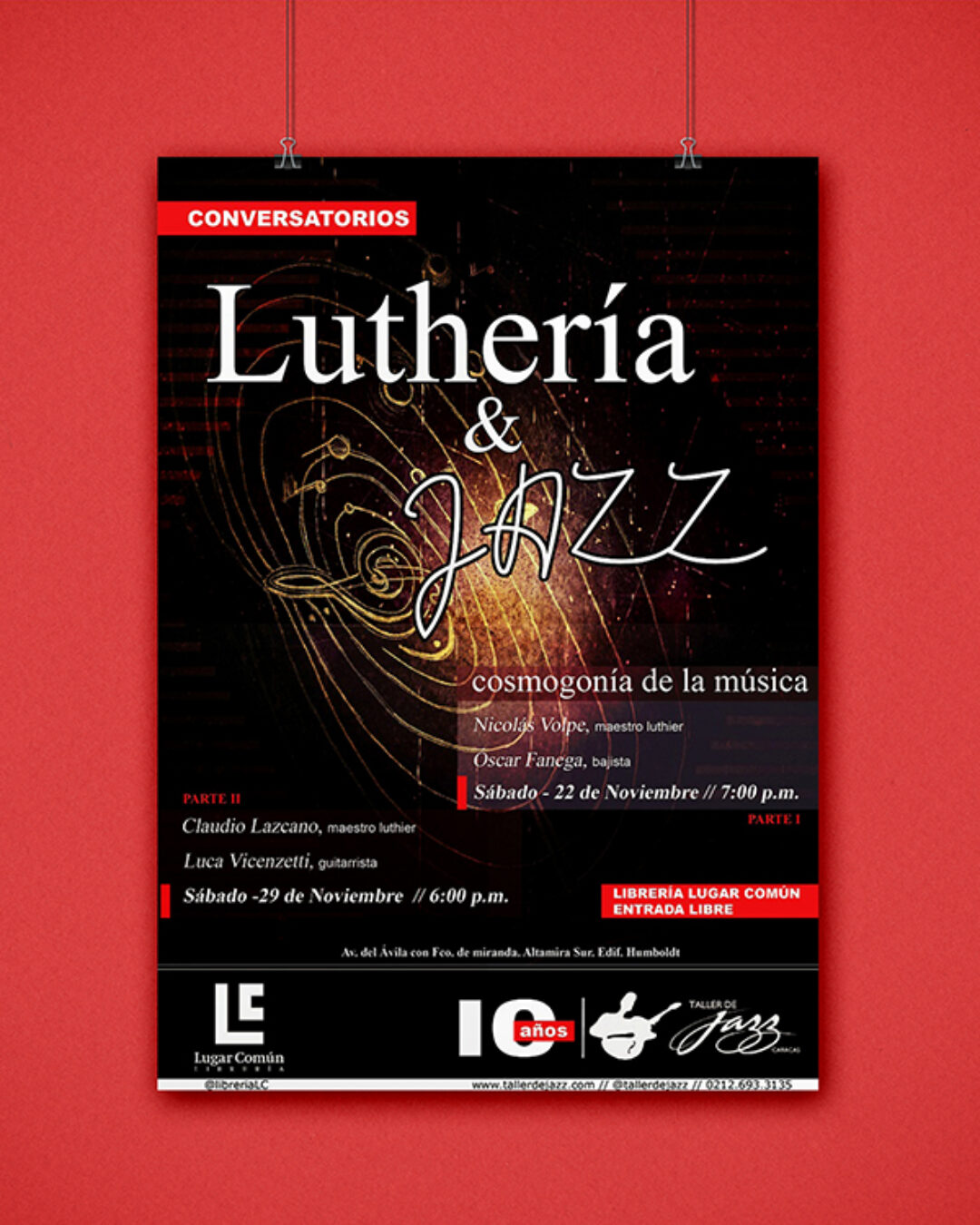 Poster Luthería & Jazz para el 10° aniversario del Taller de Jazz