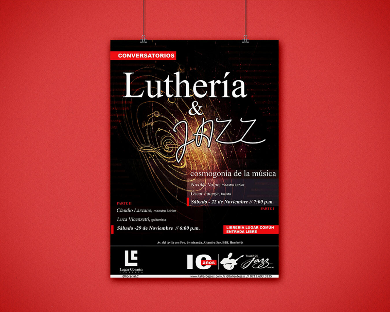 Poster Luthería & Jazz para el 10° aniversario del Taller de Jazz