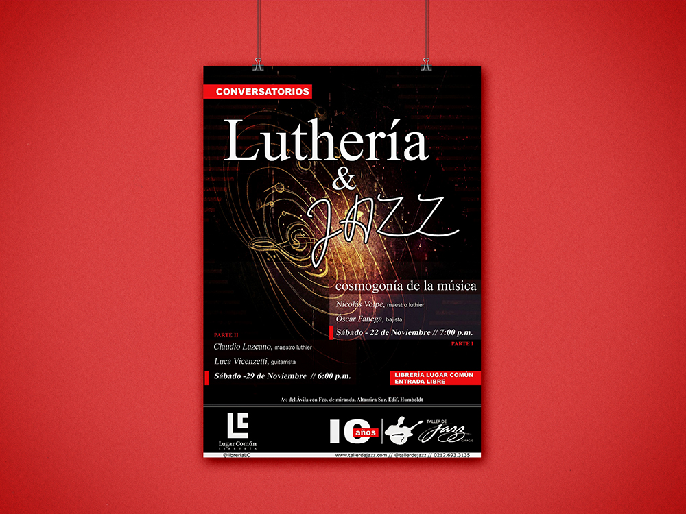 Poster Luthería & Jazz para el 10° aniversario del Taller de Jazz