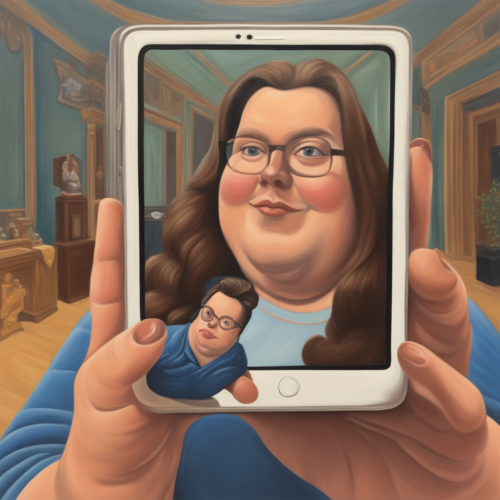 painting-of-an-influencer-recording-a-selfie-in-botero-style