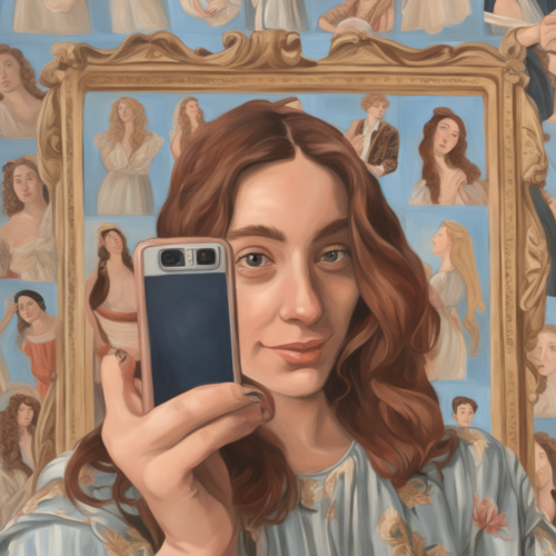 painting-of-an-influencer-recording-a-selfie-in-botticelli-style