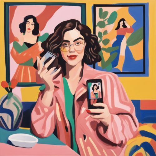 painting-of-an-influencer-recording-a-selfie-in-matisse-style